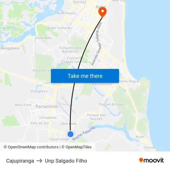 Cajupiranga to Unp Salgado Filho map