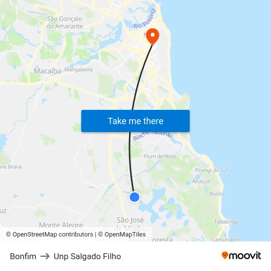 Bonfim to Unp Salgado Filho map