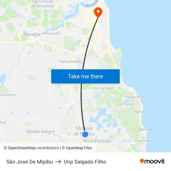 São José De Mipibu to Unp Salgado Filho map