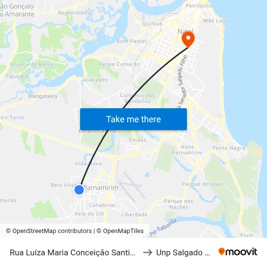 Rua Luíza Maria Conceição Santiago, 18 to Unp Salgado Filho map