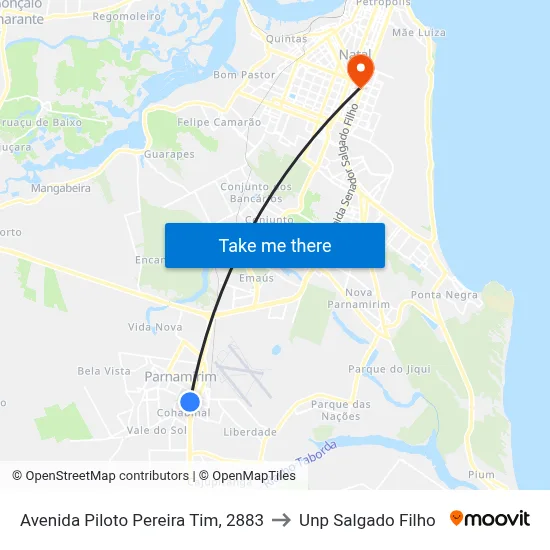 Avenida Piloto Pereira Tim, 2883 to Unp Salgado Filho map
