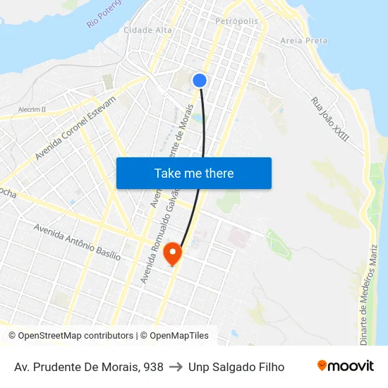Av. Prudente De Morais, 938 to Unp Salgado Filho map