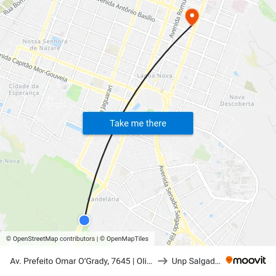 Av. Prefeito Omar O’Grady, 7645 | Olimpo Recepções to Unp Salgado Filho map