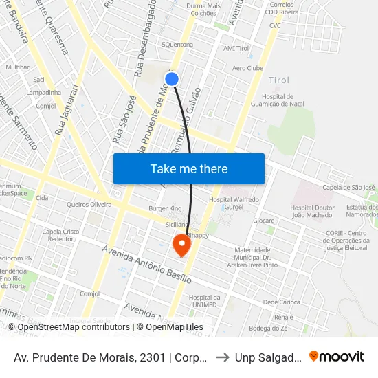 Av. Prudente De Morais, 2301 | Corpo De Bombeiros to Unp Salgado Filho map