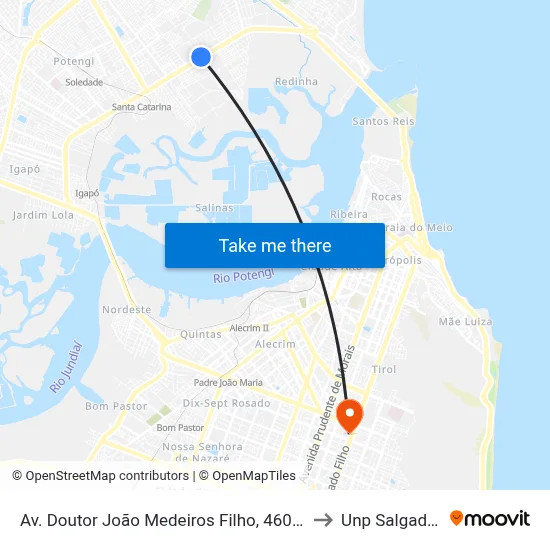 Av. Doutor João Medeiros Filho, 4601 | Raru's Motel to Unp Salgado Filho map
