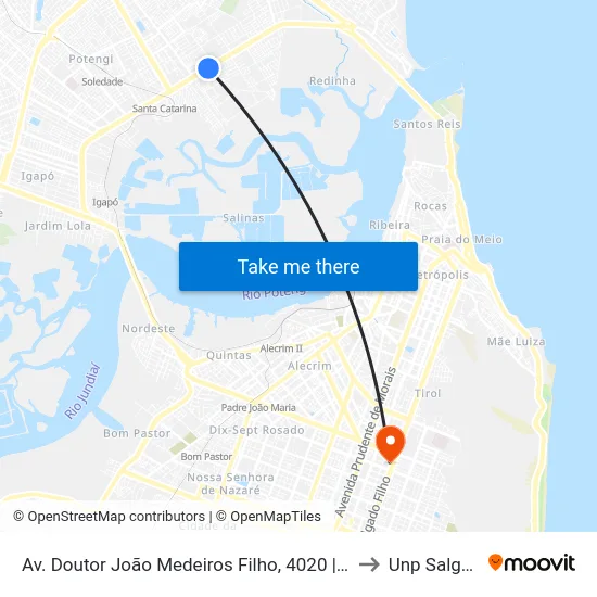 Av. Doutor João Medeiros Filho, 4020 | Correios - Cdd Zona Norte to Unp Salgado Filho map