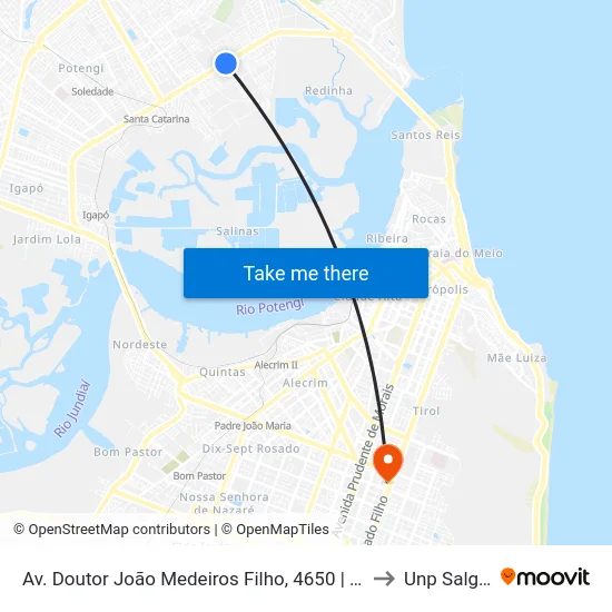 Av. Doutor João Medeiros Filho, 4650 | Garagem Reunidas Transportes to Unp Salgado Filho map
