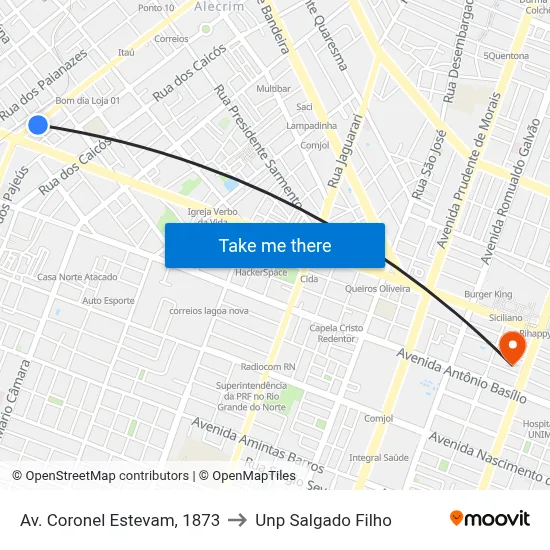 Av. Coronel Estevam, 1873 to Unp Salgado Filho map