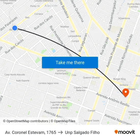 Av. Coronel Estevam, 1765 to Unp Salgado Filho map