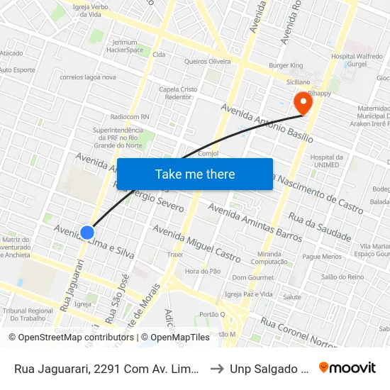 Rua Jaguarari, 2291 Com Av. Lima E Silva to Unp Salgado Filho map