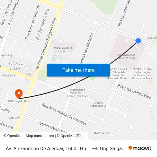 Av. Alexandrino De Alencar, 1600 | Hospital João Machado to Unp Salgado Filho map