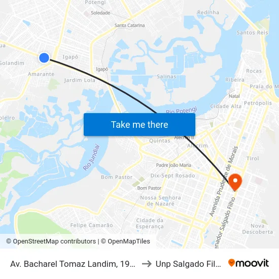 Av. Bacharel Tomaz Landim, 1924 to Unp Salgado Filho map