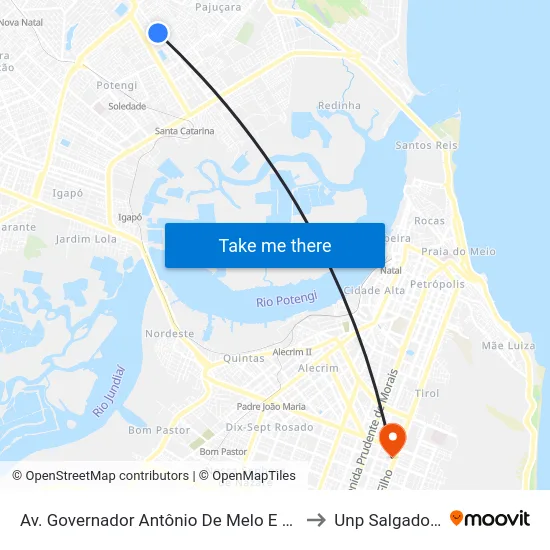 Av. Governador Antônio De Melo E Souza, 2512 to Unp Salgado Filho map