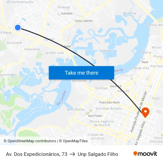 Av. Dos Expedicionários, 73 to Unp Salgado Filho map