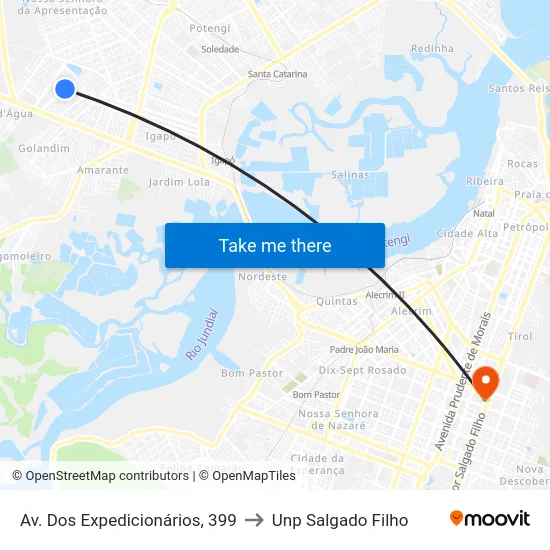 Av. Dos Expedicionários, 399 to Unp Salgado Filho map