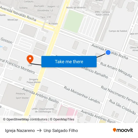 Igreja Nazareno to Unp Salgado Filho map