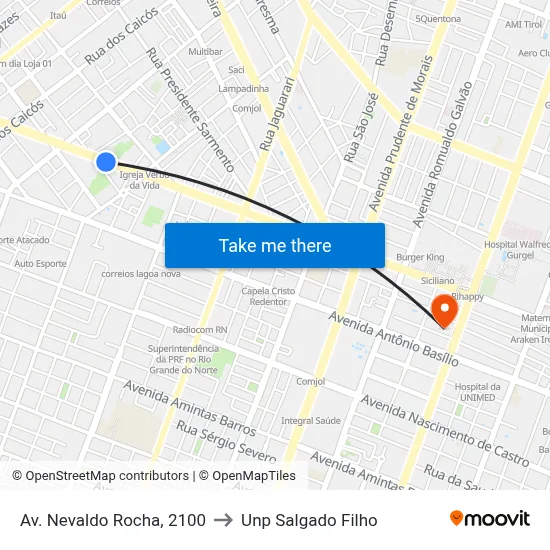 Av. Nevaldo Rocha, 2100 to Unp Salgado Filho map