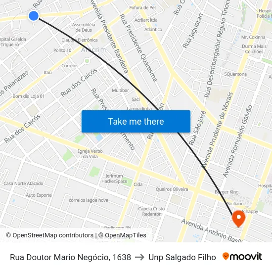 Rua Doutor Mario Negócio, 1638 to Unp Salgado Filho map