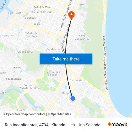 Rua Inconfidentes, 4794 | Kitanda Ki Tem to Unp Salgado Filho map