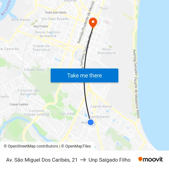Av. São Miguel Dos Caribés, 21 to Unp Salgado Filho map