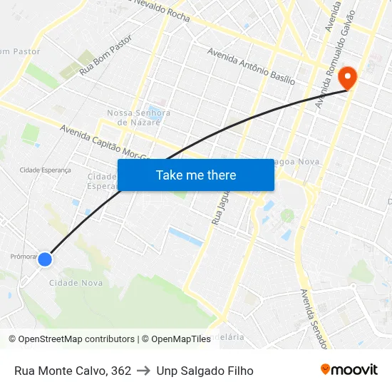 Rua  Monte Calvo, 362 to Unp Salgado Filho map