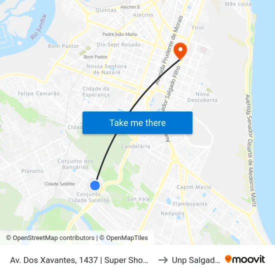 Av. Dos Xavantes, 1437 | Super Show Varejão Satélite to Unp Salgado Filho map