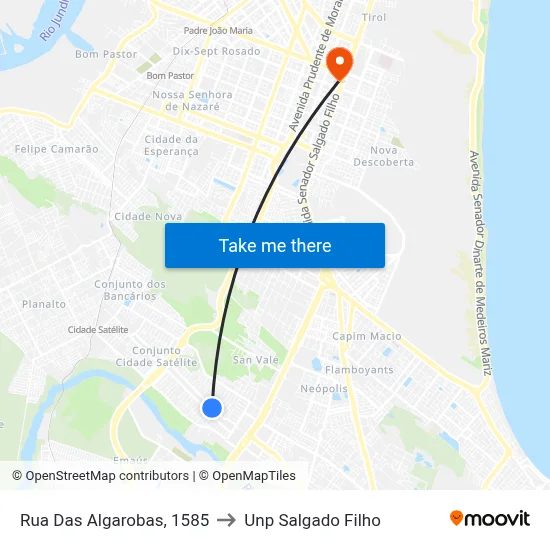 Rua Das Algarobas, 1585 to Unp Salgado Filho map