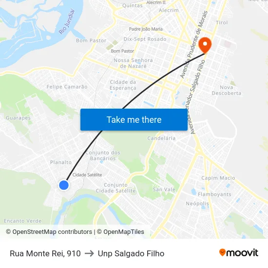 Rua  Monte Rei, 910 to Unp Salgado Filho map