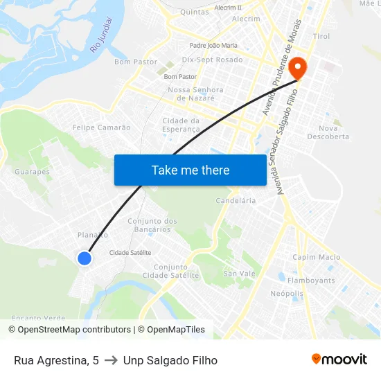 Rua Agrestina, 5 to Unp Salgado Filho map