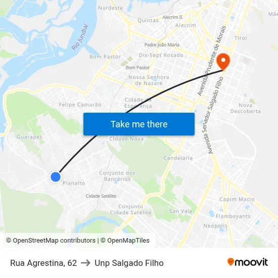 Rua Agrestina, 62 to Unp Salgado Filho map