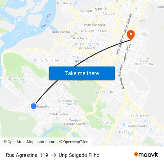 Rua Agrestina, 119 to Unp Salgado Filho map