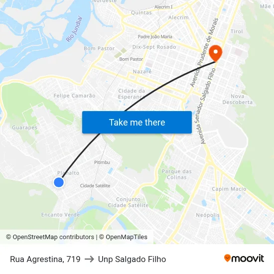 Rua Agrestina, 719 to Unp Salgado Filho map