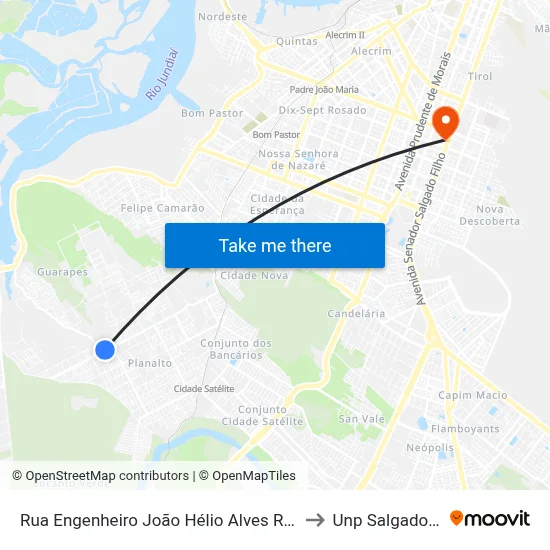 Rua  Engenheiro João Hélio Alves Rocha, 2276 to Unp Salgado Filho map