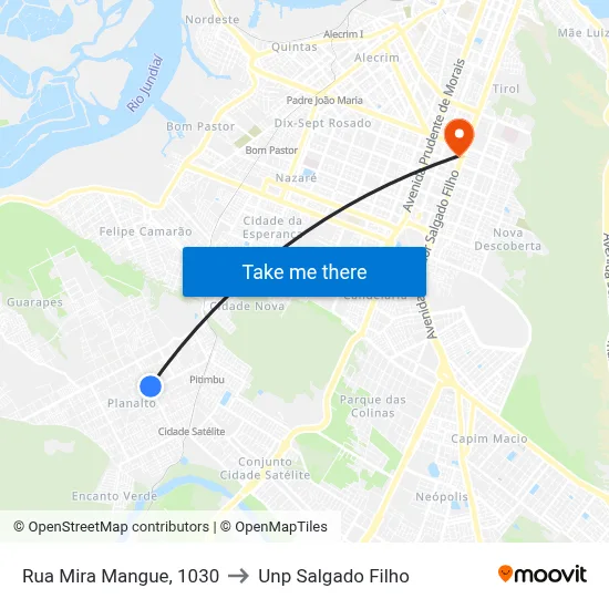 Rua Mira Mangue, 1030 to Unp Salgado Filho map