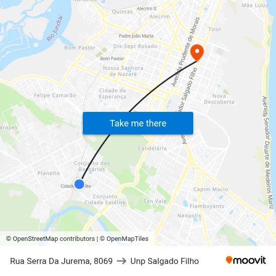 Rua Serra Da Jurema, 8069 to Unp Salgado Filho map