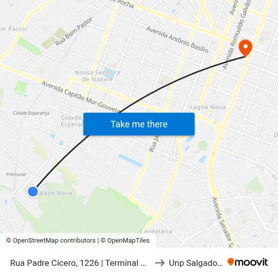 Rua Padre Cícero, 1226 | Terminal Cidade Nova to Unp Salgado Filho map