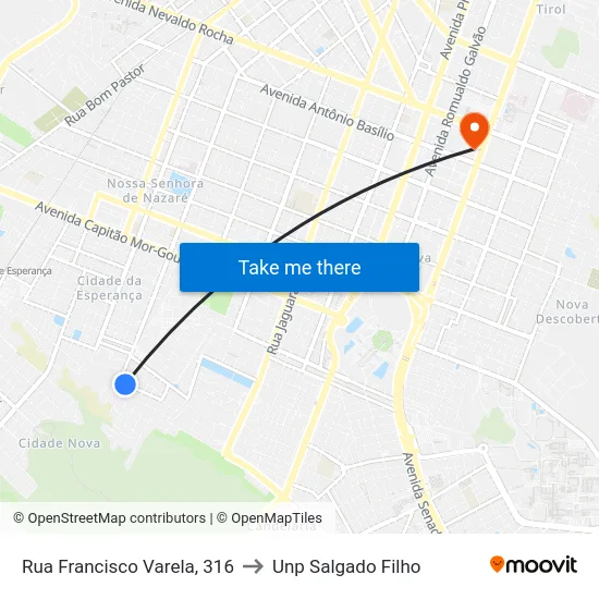 Rua Francisco Varela, 316 to Unp Salgado Filho map