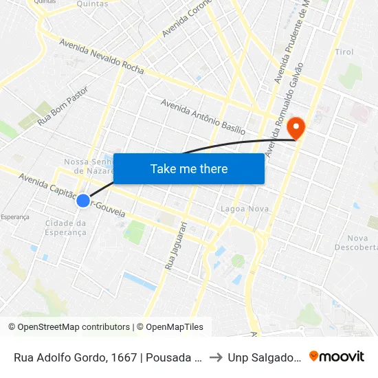 Rua Adolfo Gordo, 1667 | Pousada Esperança to Unp Salgado Filho map