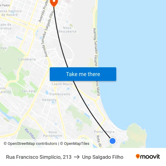 Rua Francisco Simplício, 213 to Unp Salgado Filho map