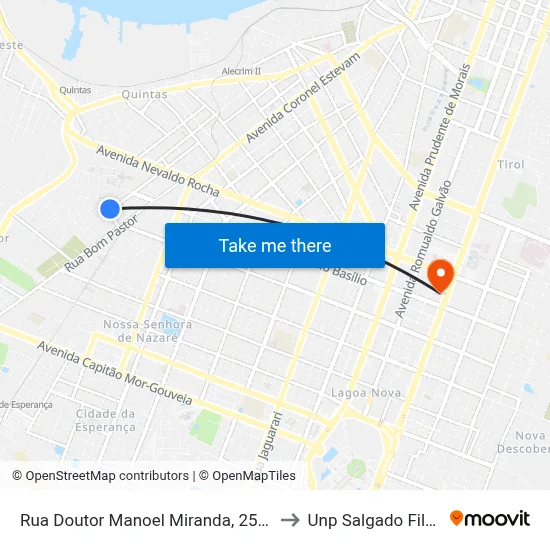 Rua Doutor Manoel Miranda, 2554 to Unp Salgado Filho map