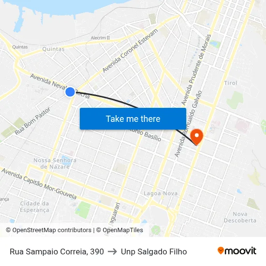 Rua Sampaio Correia, 390 to Unp Salgado Filho map