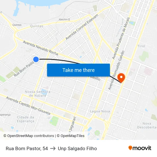 Rua Bom Pastor, 54 to Unp Salgado Filho map