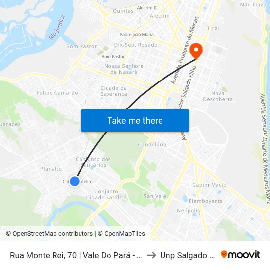 Rua Monte Rei, 70 | Vale Do Pará - Planalto to Unp Salgado Filho map