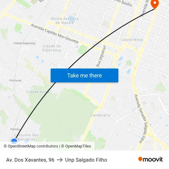 Av. Dos Xavantes, 96 to Unp Salgado Filho map