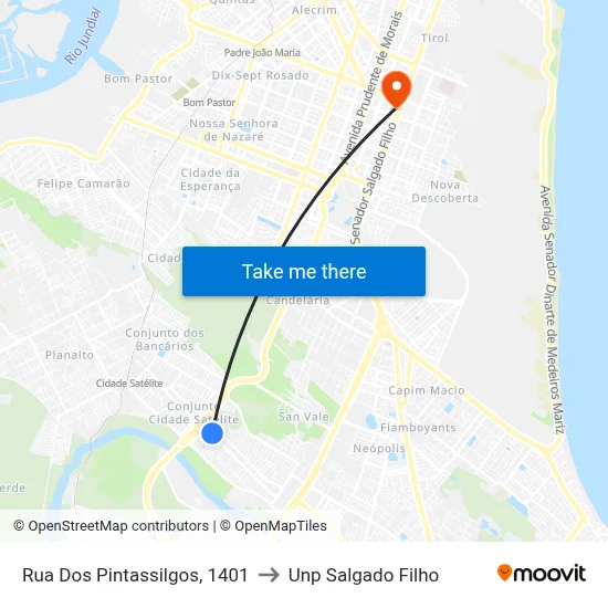 Rua Dos Pintassilgos, 1401 to Unp Salgado Filho map