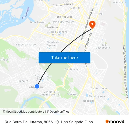 Rua Serra Da Jurema, 8056 to Unp Salgado Filho map