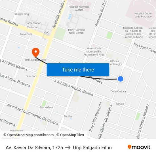 Av. Xavier Da Silveira, 1725 to Unp Salgado Filho map