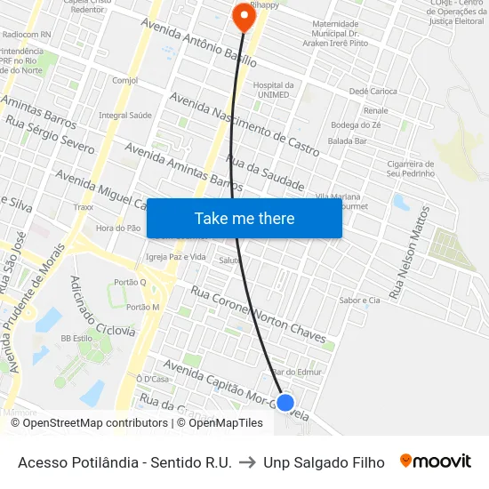 Acesso Potilândia - Sentido R.U. to Unp Salgado Filho map