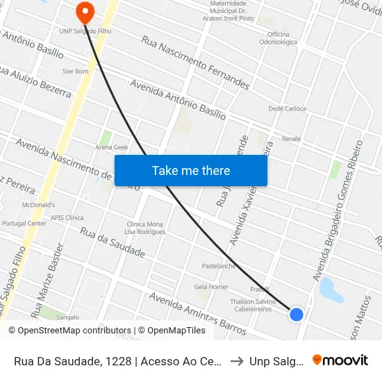 Rua Da Saudade, 1228 | Acesso Ao Cemitério De Nova Descoberta to Unp Salgado Filho map
