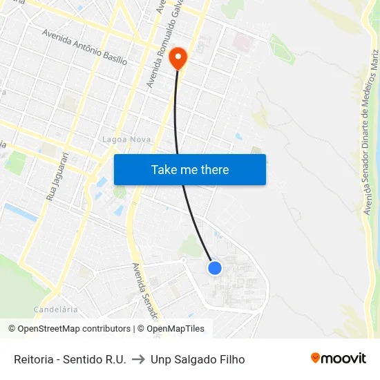 Reitoria - Sentido R.U. to Unp Salgado Filho map